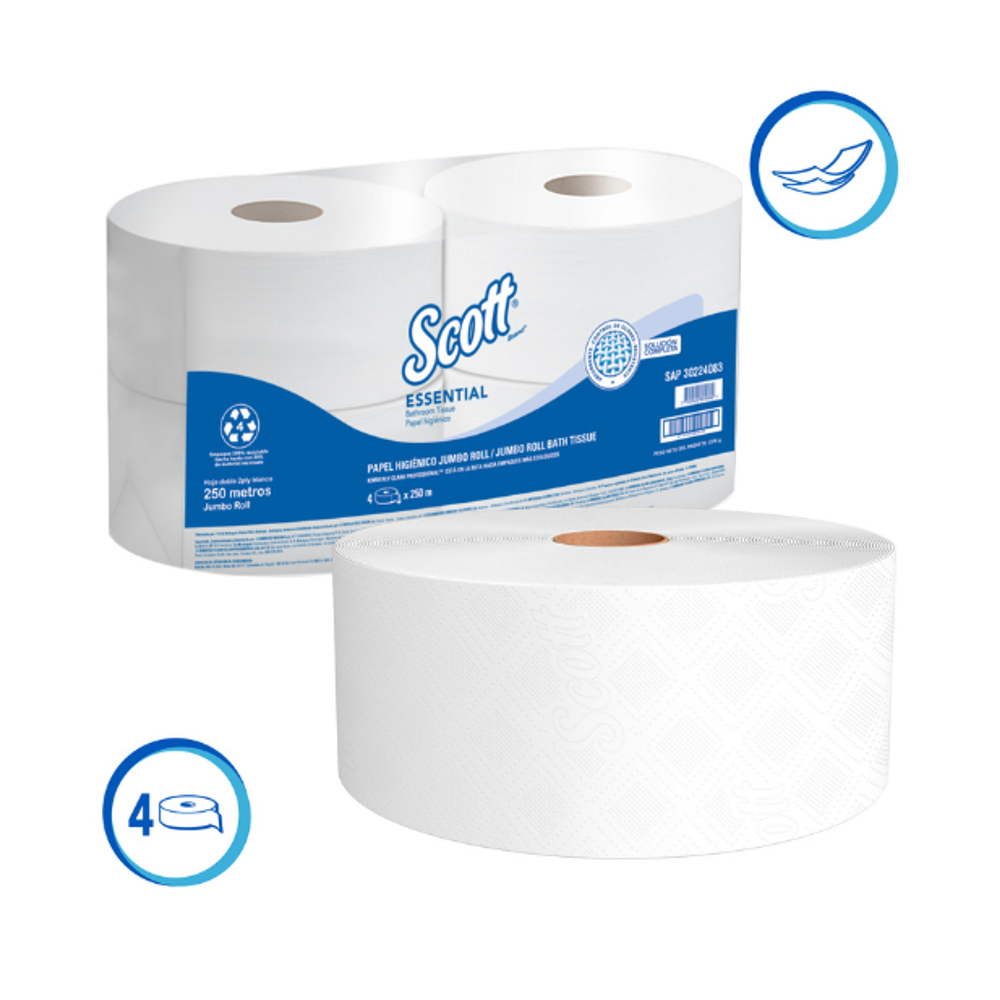 Scott Papel Higiénico Jumbo Hoja Doble Blanco 250Mt 30224083